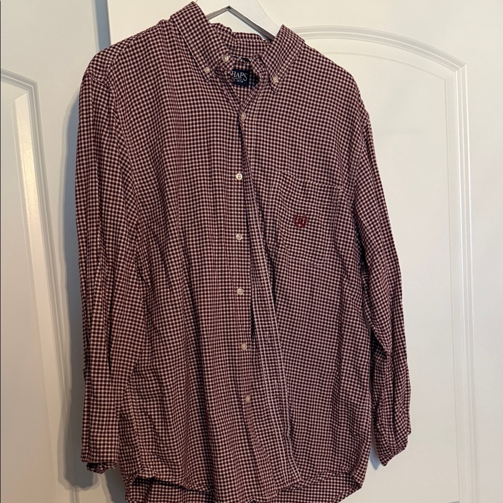 Chaps Men's Burgundy Checkered Button Down Shirt